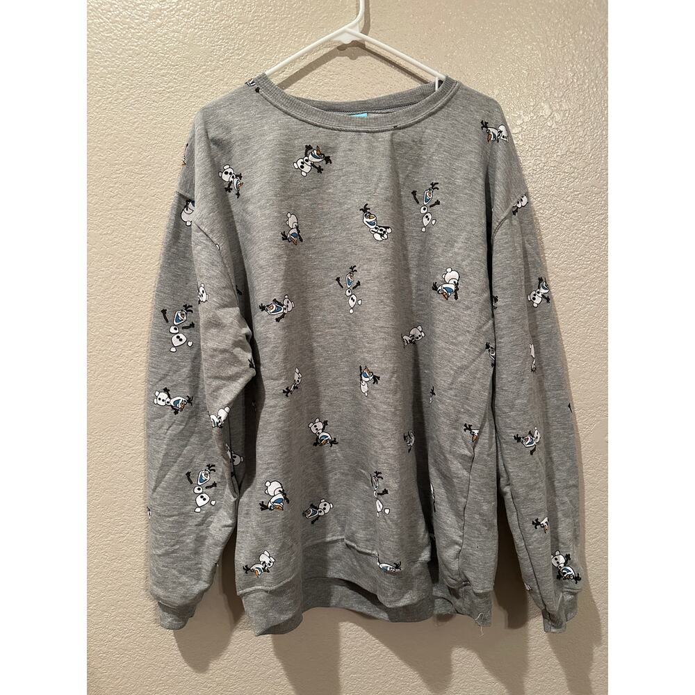 NWOT Disney Frozen Olaf AOP Gray Crewneck Sweatshirt Sz XXL